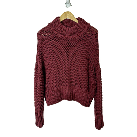 Free People My Only Sunshine Cowl Neck Sweater Small Cropped Boho Red Burgundy - Picture 5 of 10